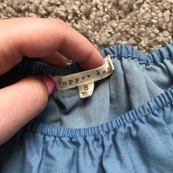 Chambray White Eyelet Off Shoulder Top - Picture 2 of 4